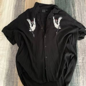 ASOS Black Crane Graphic Revere Collar Shirt